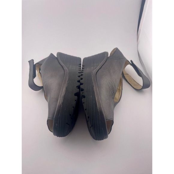Fly London Yala Metallic Leather Wedge Peep Toe Slingback Sandal 37 6.5-7 - Picture 6 of 16